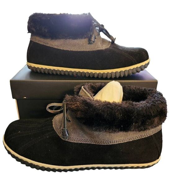 Sperry Elayna Winter Duck Booties Womens Size 10M Black Suede Leather Lace up - Picture 1 of 6